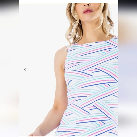 MAHI GOLD Ryder Dress in Chatham Cloth: Chart Your Course in Peony Pink. Size M - Picture 2 of 10